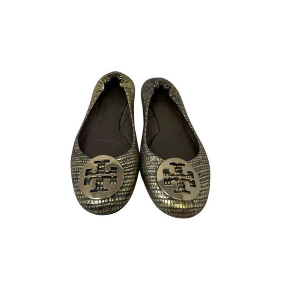 Tory Burch Size 6.5 Gold Reva Leather Slip On Ballet Flats Workwear